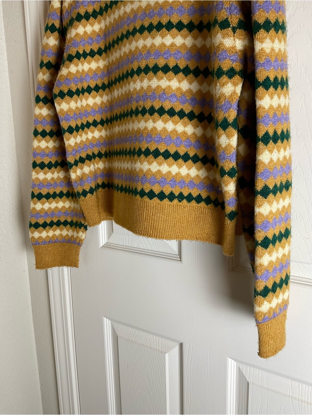 MANGO Arlequin Geometric Pattern Ruffle Detail Polo Sweater size Xl - Picture 8 of 12